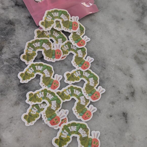 Mini "Eat the Rich" Caterpillar Stickers – Confetti Sized 1" Vinyl - Picture 3 of 3